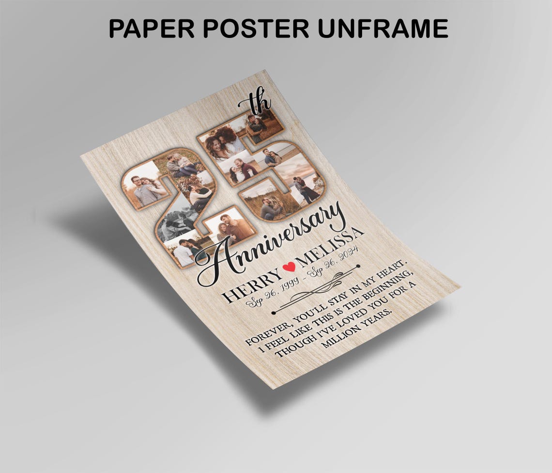Personalized Happy 25th Anniversary Youll Stay In My Heart Wall Art Custom Couple Photo Collage Gift For Husband - Image 3
