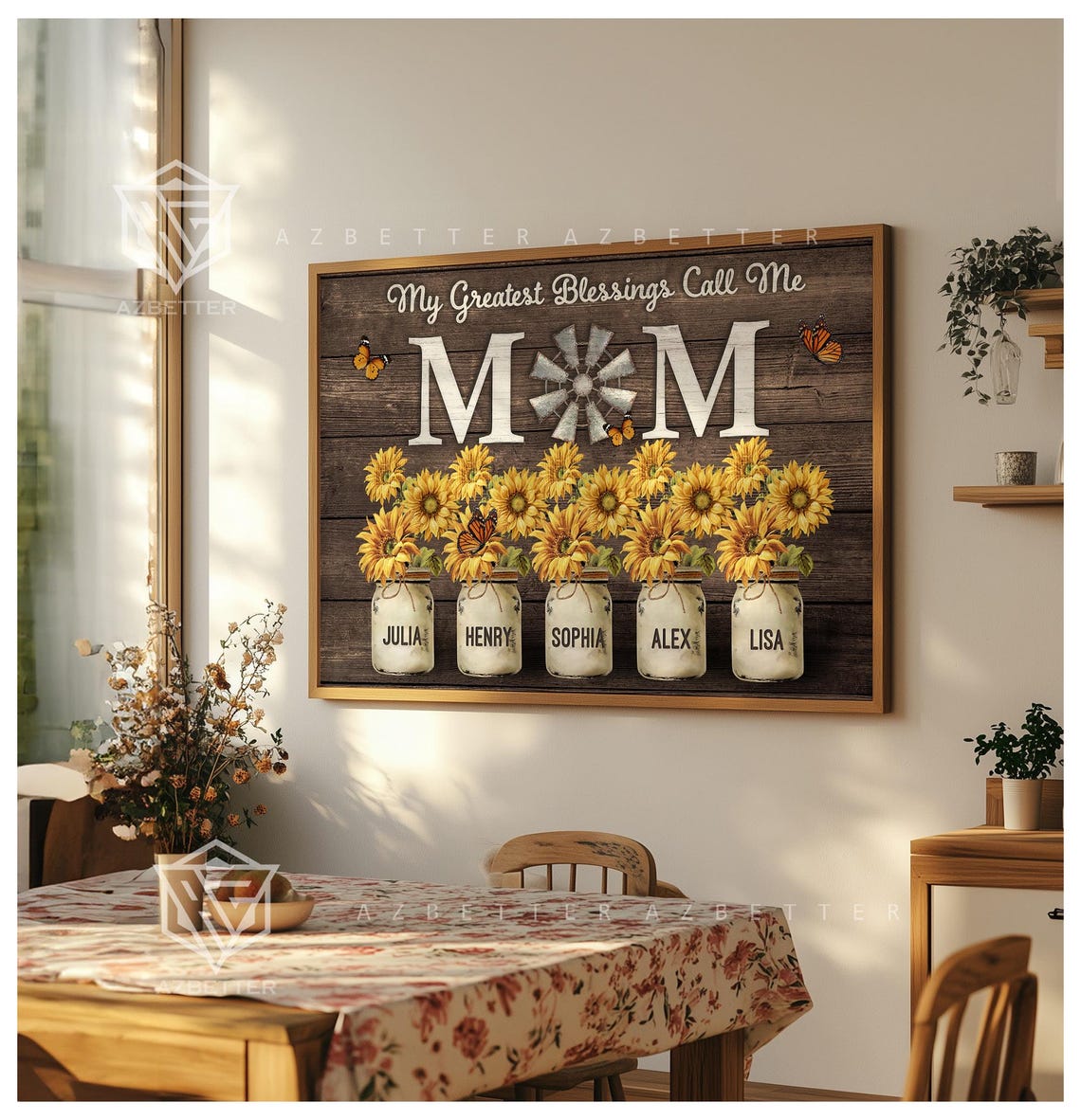 My Greatest Blessings Call Me Mom Sunflower Mason Jar Wall Poster