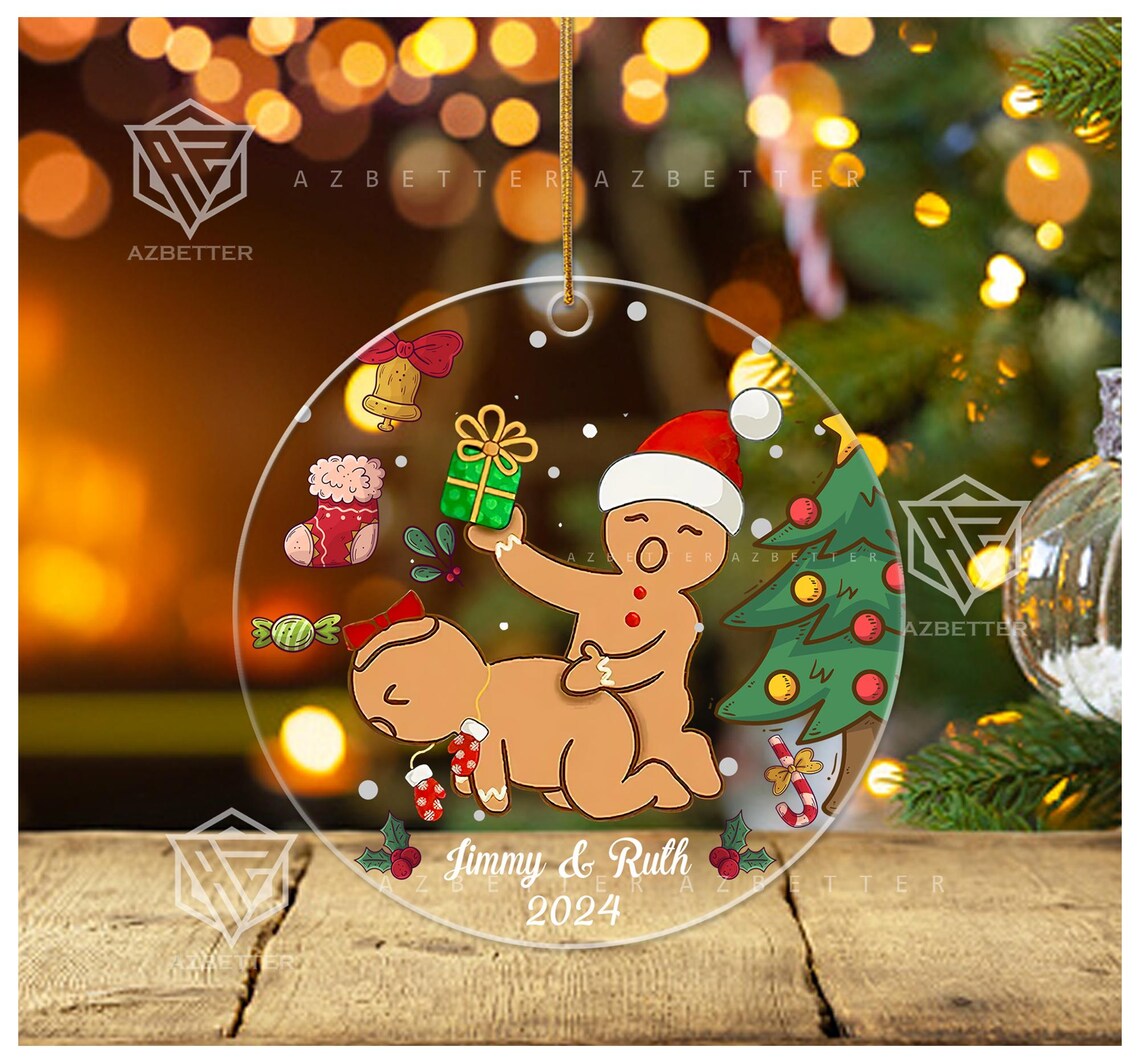 Naughty Gingerbread Couple Personalized 2024 Christmas Ornament Poster - Image 5