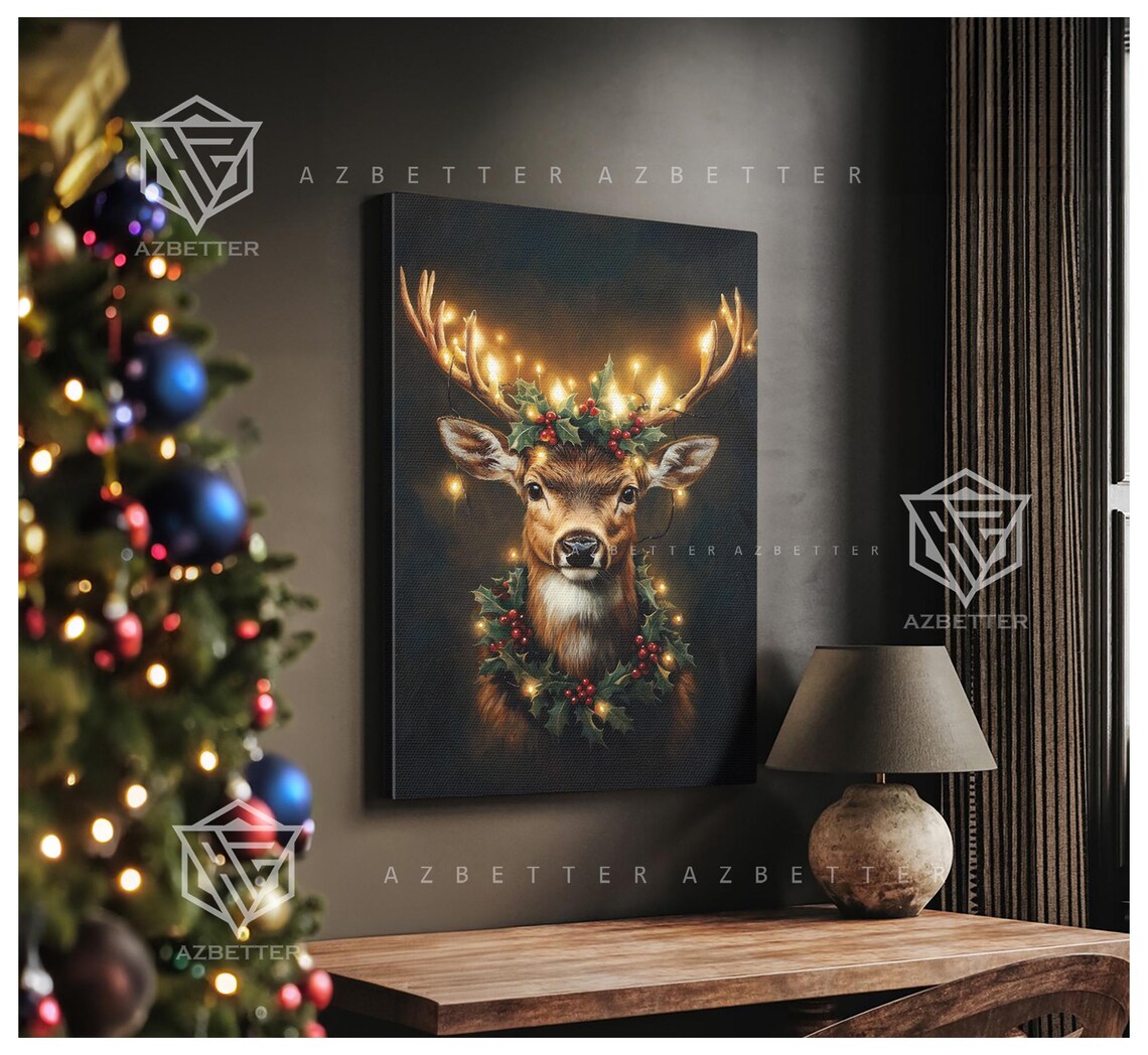 Christmas Deer Art Print, Rustic Holiday Reindeer - Image 4