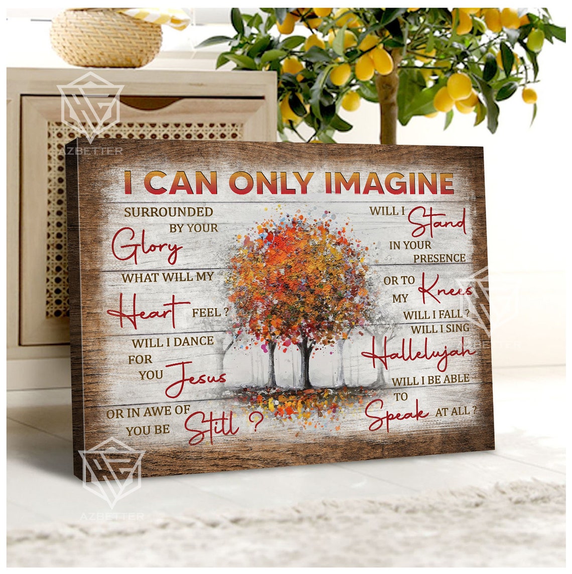 I Can Only Imagine Worship Lyrics Autumn Tree Rustic Faith Poster - Image 2