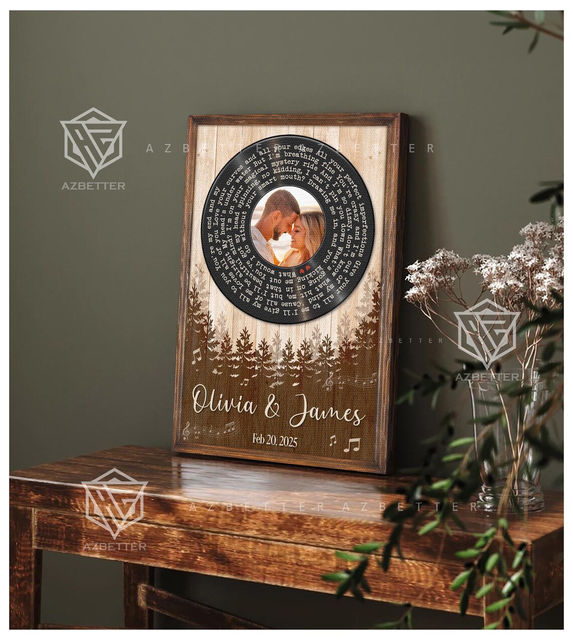 Olivia and James Vinyl Record Song Lyrics Anniversary Poster - Image 5