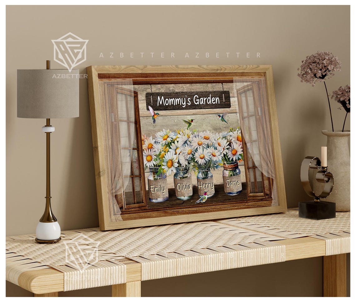 Mommy's Garden Rustic Window Daisy Jar Personalized Flower Wall Poster - Image 3