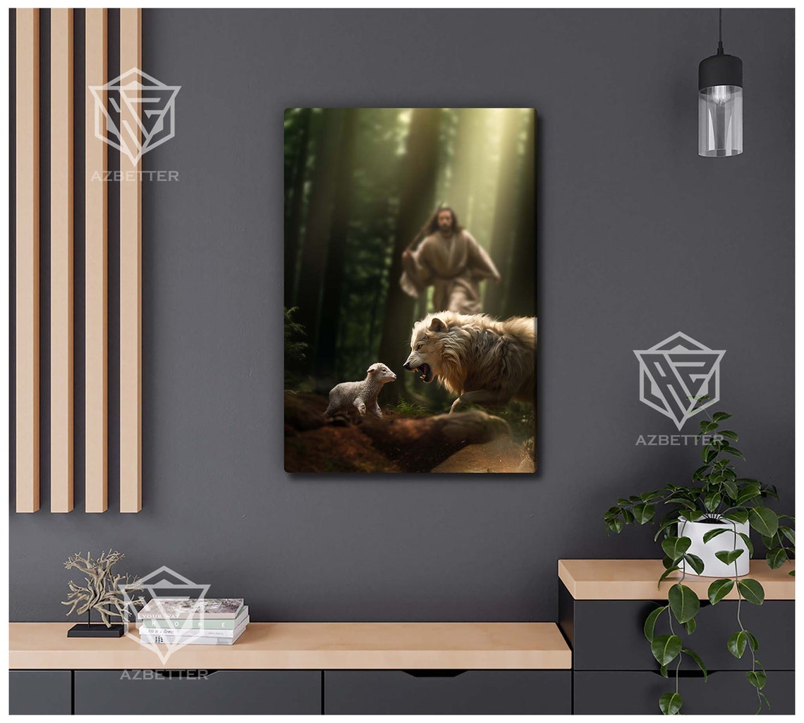 My Defender Jesus Protecting Lamb From the Wolf Forest Poster - Image 4