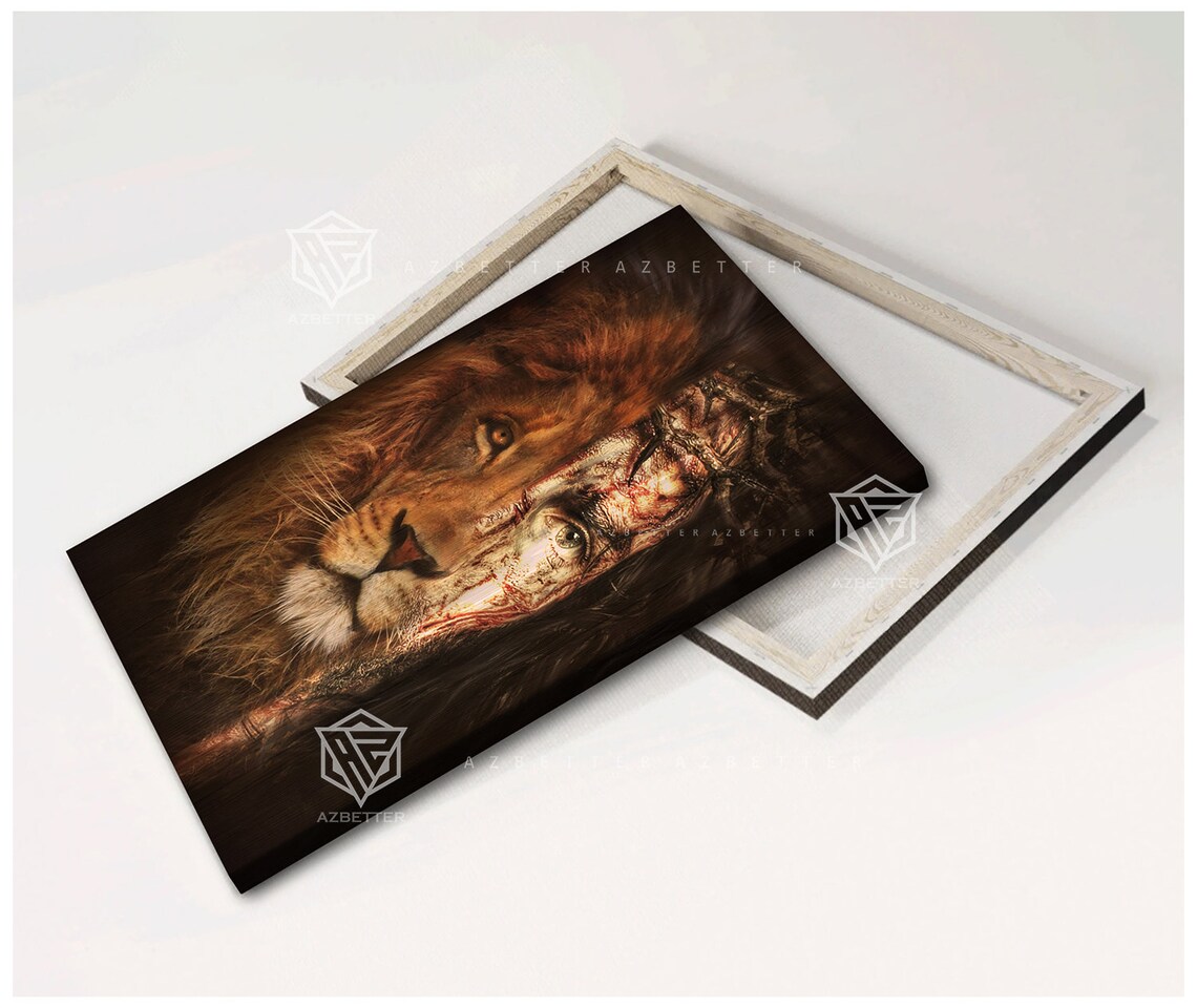 Half Lion Half Jesus Face Crown of Thorns Perfect Union Christian Poster - Image 2