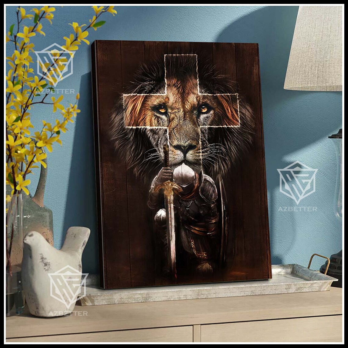 Lion Cross Christian Knight Armor Sword Warrior Of God Faith Poster - Image 3
