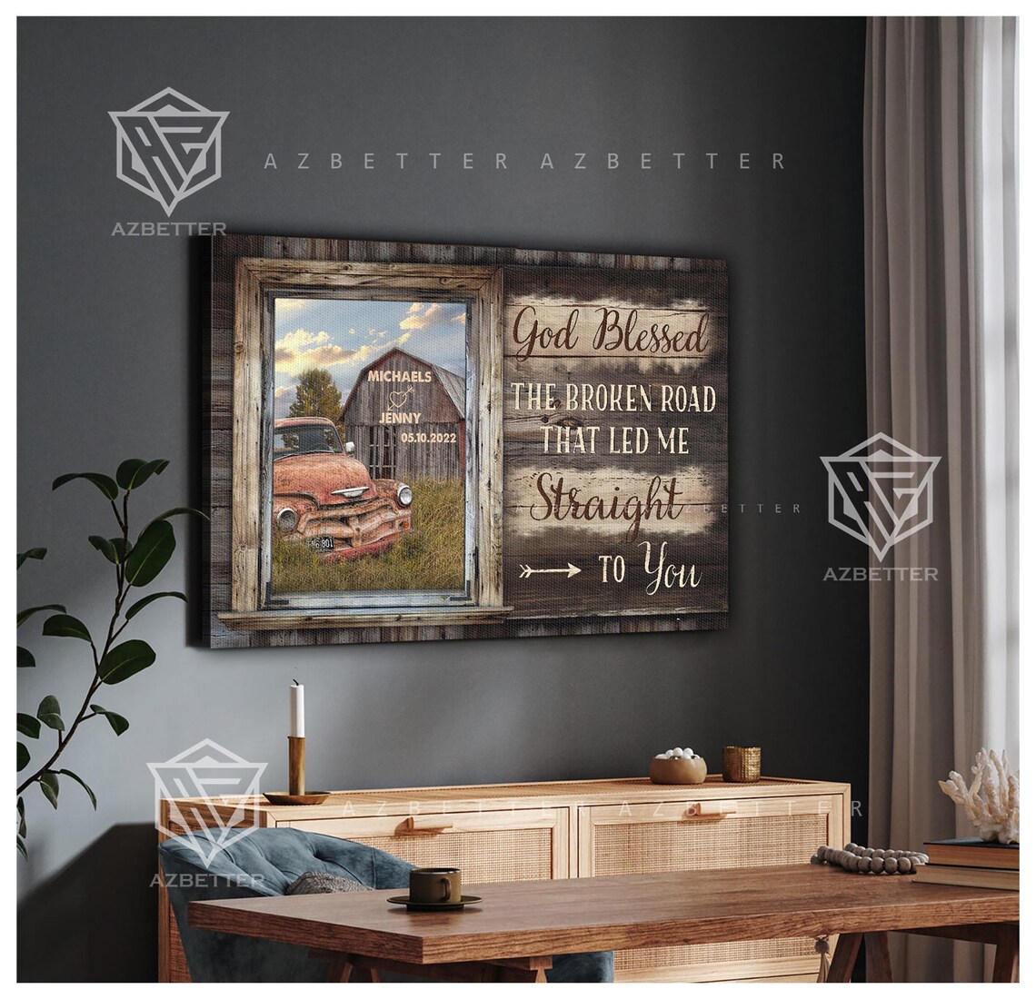 Custom Couple Rustic Truck Barn God Blessed the Broken Road Poster - Image 3