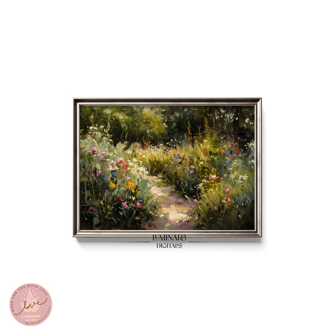 Summer Garden Path Between Flower Beds Impressionist Art Print - Image 5