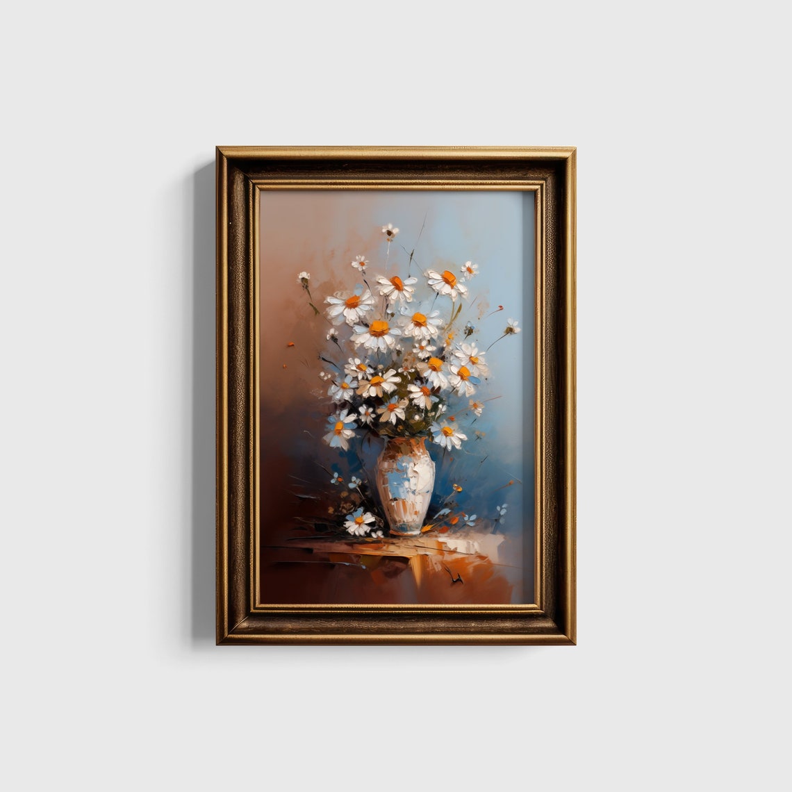 Fresh White Daisies In A Ceramic Vase Impasto Oil Art Poster - Image 5