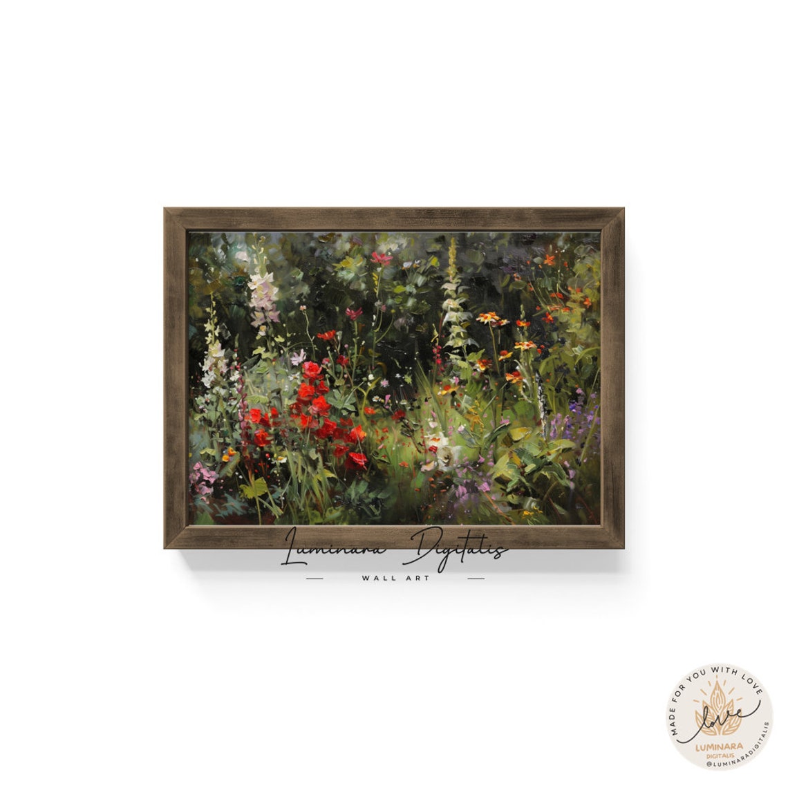 Red Rose Garden With Towering Foxgloves Impressionist Floral Poster - Image 6