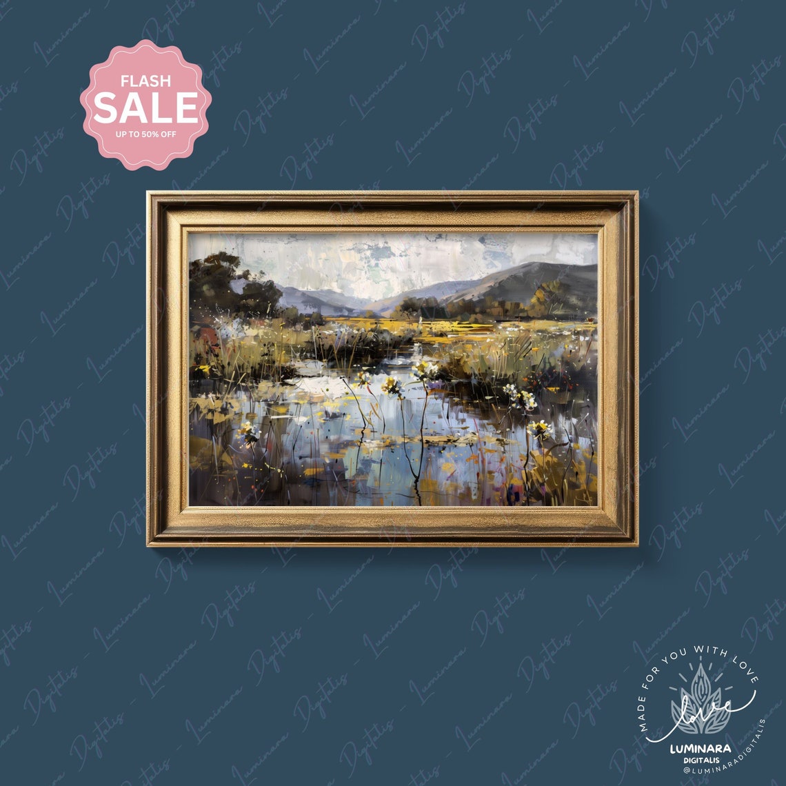 Serene River Meadow Reflections With Distant Mountains Art Poster - Image 4