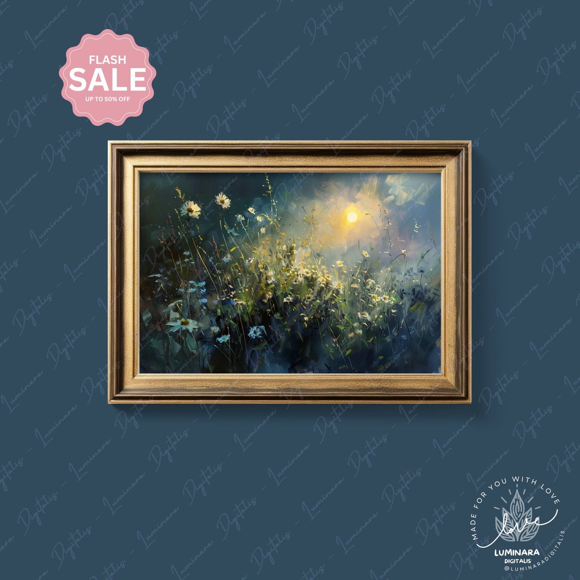 Moonlit Wildflower Meadow Night Impressionist Floral Art Print - Image 4