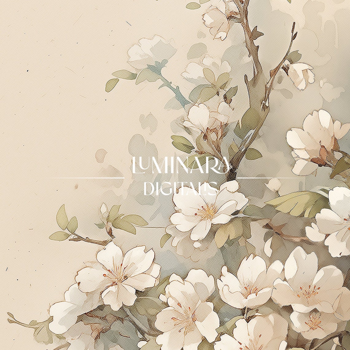 Delicate White Cherry Blossom Branch Watercolor Botanical Print - Image 3