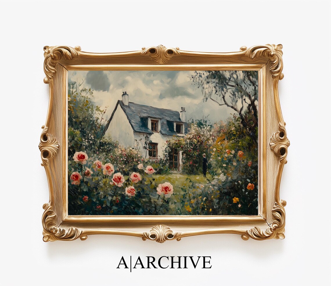 Old Farmhouse Among Climbing Roses Vintage Oil Painting Art Poster - Image 4