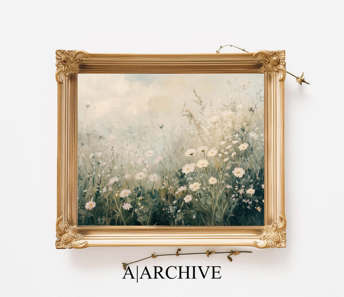Pink Cosmos White Daisies Wildflower Meadow Impressionist Poster - Image 2