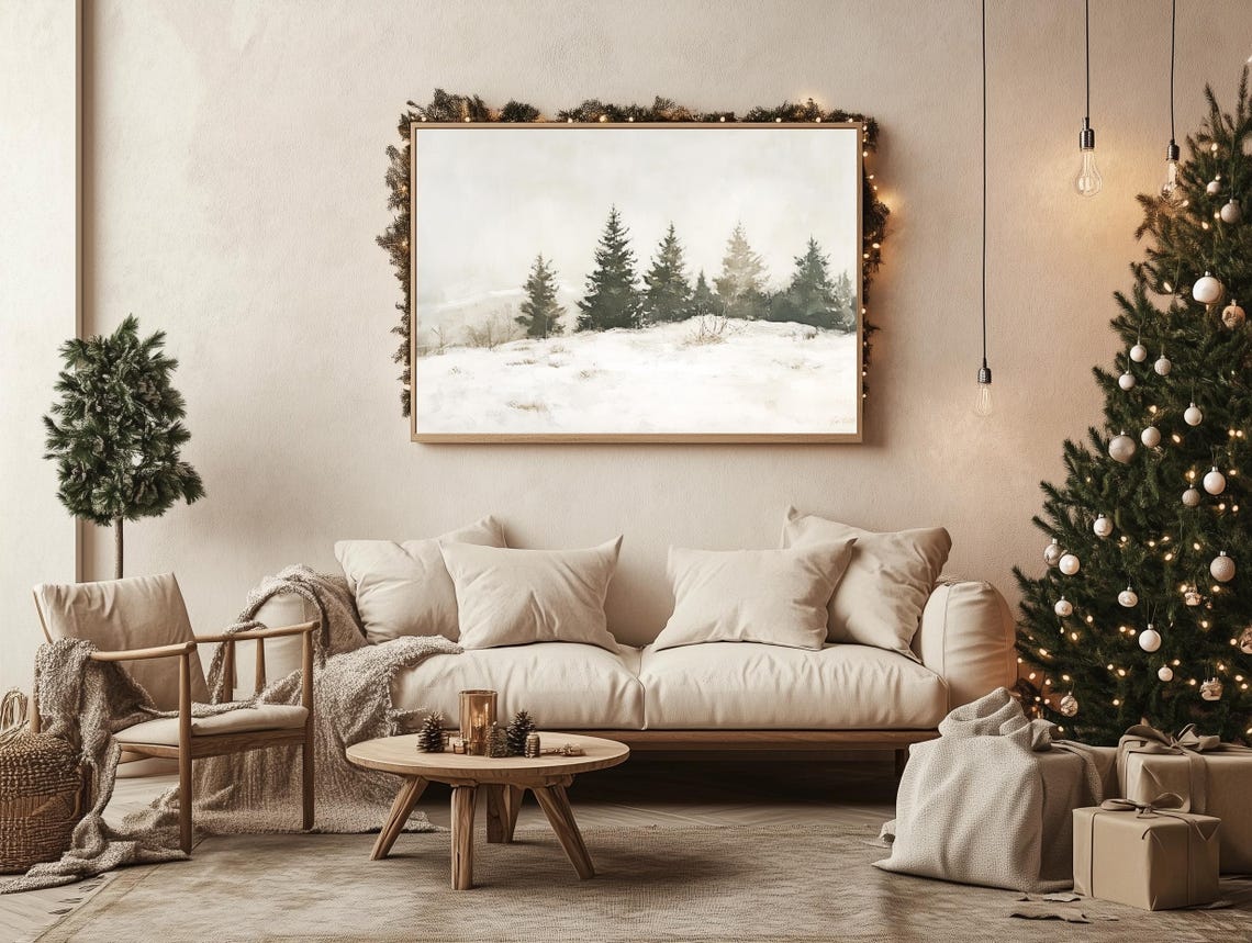 Minimalist Pine Trees Snowy Winter Field Neutral Farmhouse Poster - Image 3