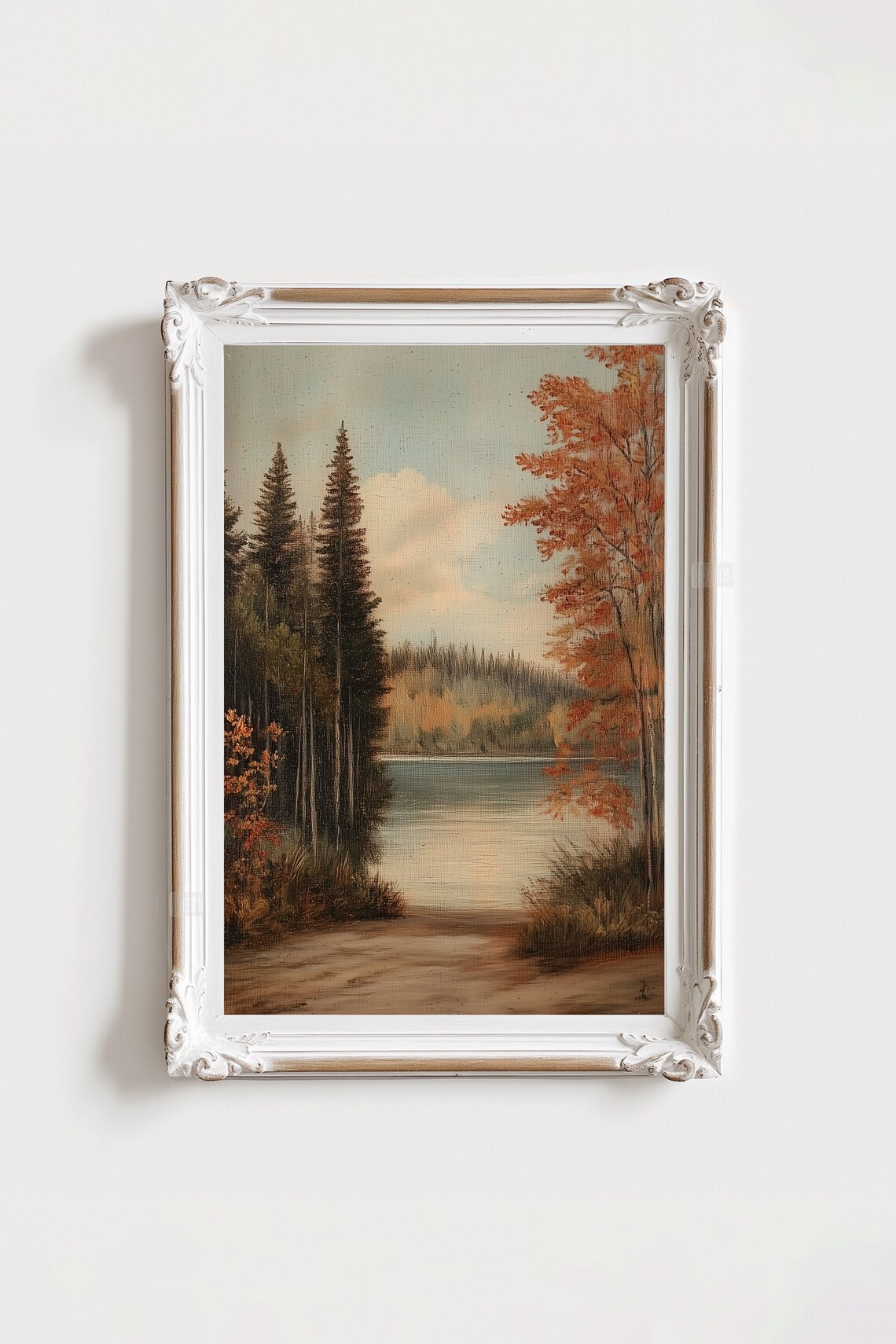 Vintage Fall Lake, Autumn Landscape Art Print - Image 3