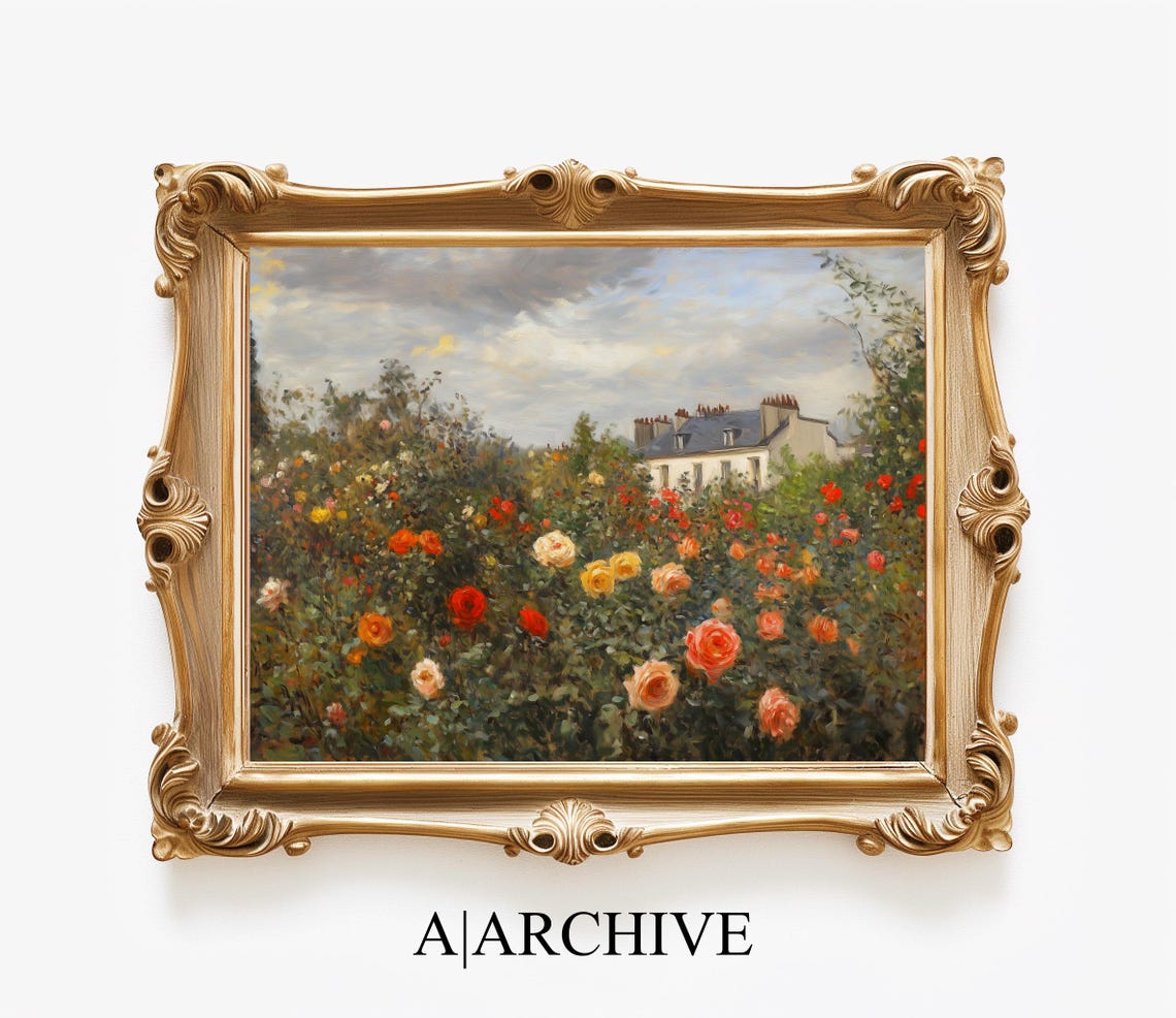 Rose Garden in Full Bloom Under Stormy Sky Vintage Art Poster - Image 3