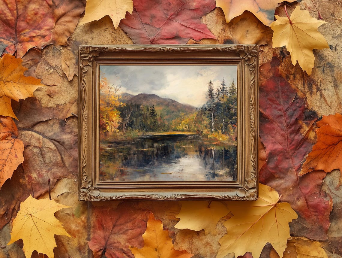 Autumn Mountain Lake Blue Reflection Bright Landscape Poster - Image 2
