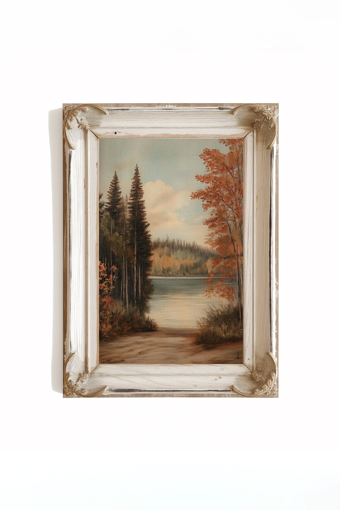 Vintage Fall Lake, Autumn Landscape Art Print - Image 4