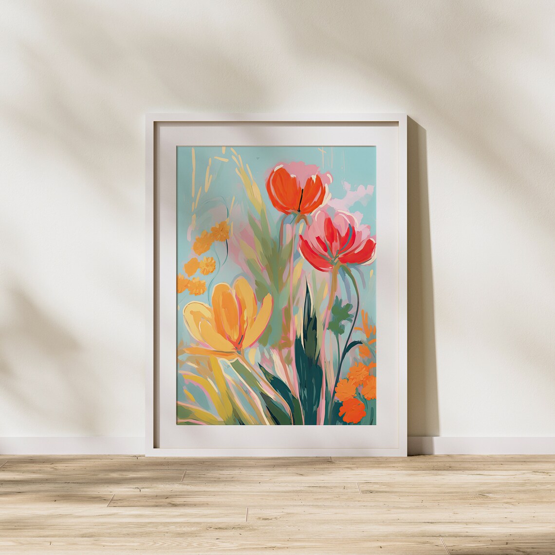 Bright Tulip Bouquet Colorful Modern Flower Garden Painting Poster - Image 2