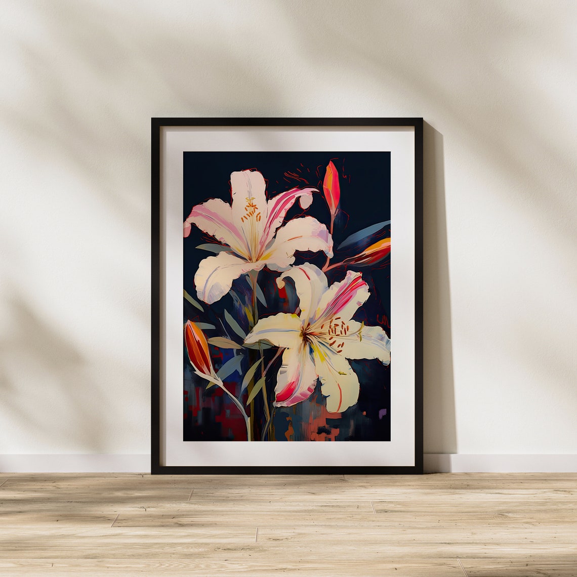 Elegant White Lily Blossoms Moody Dark Floral Still Life Poster - Image 2