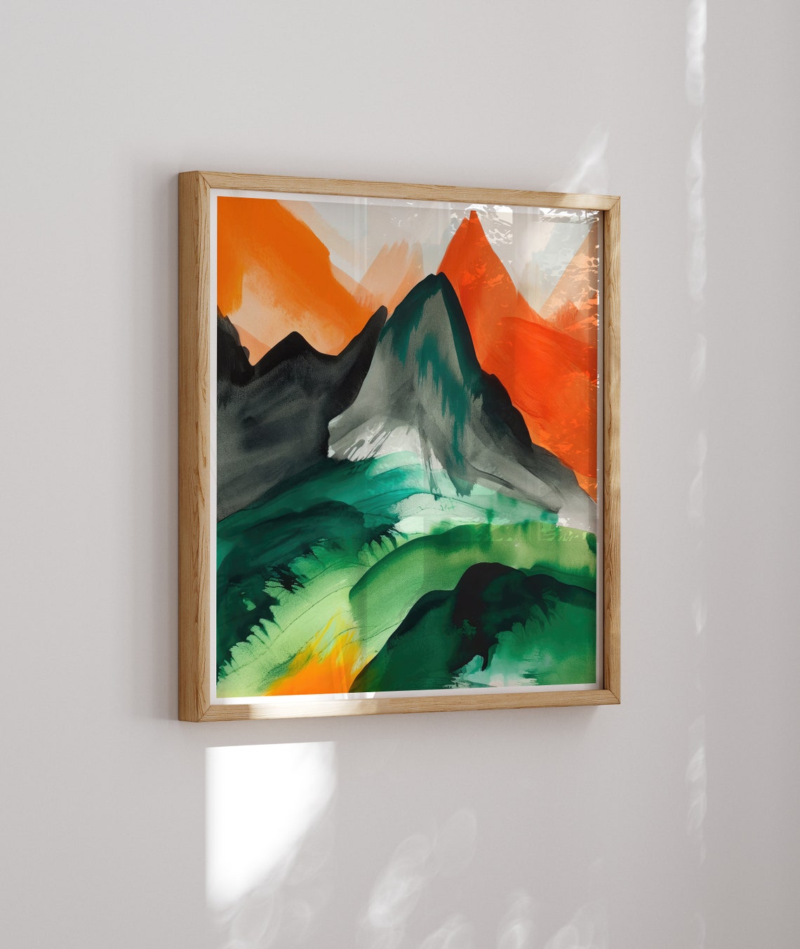 Fiery Orange Mountain Peaks Bold Abstract Watercolor Art Poster - Image 2