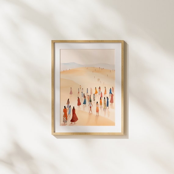 Vibrant Desert Illustration Modern Art Wall People Painting