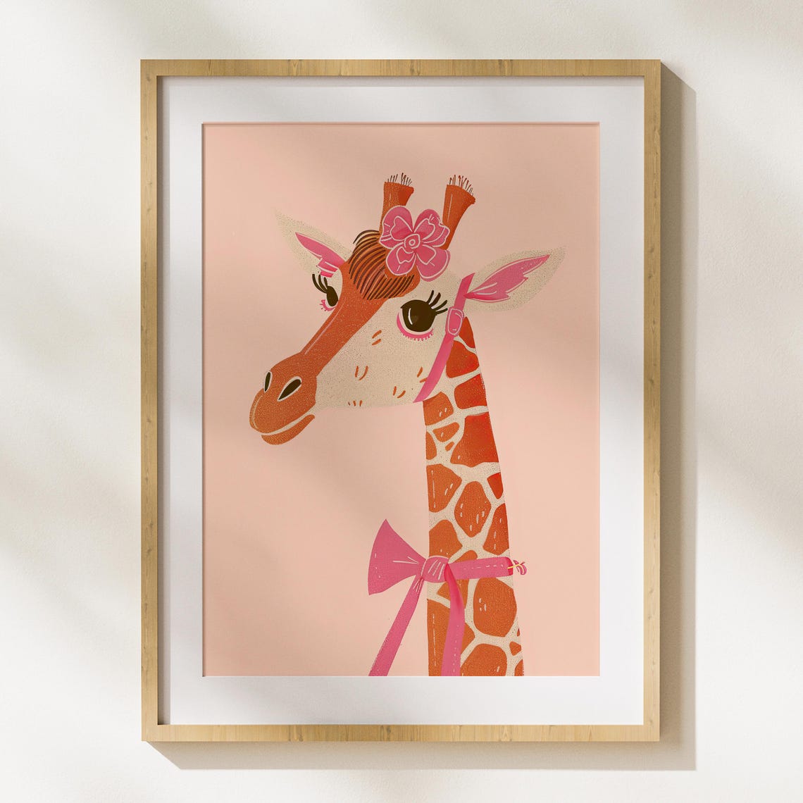 Bow Pink Giraffe Nursery Wall Decor Illustration Animals Fun Modern Art Minimalism Minimal Flowers Nature