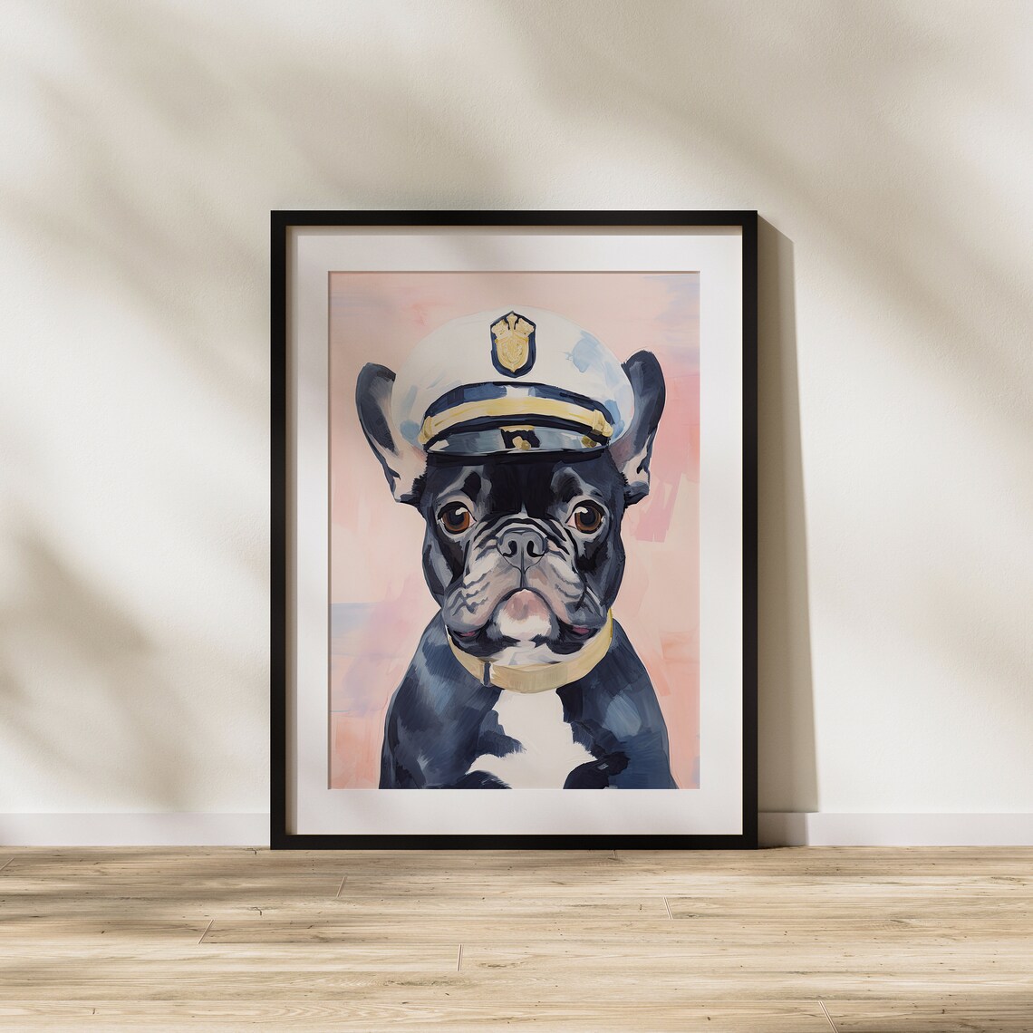French Bulldog Wearing Captain Hat Sailor Dog Portrait Art Poster - Image 3