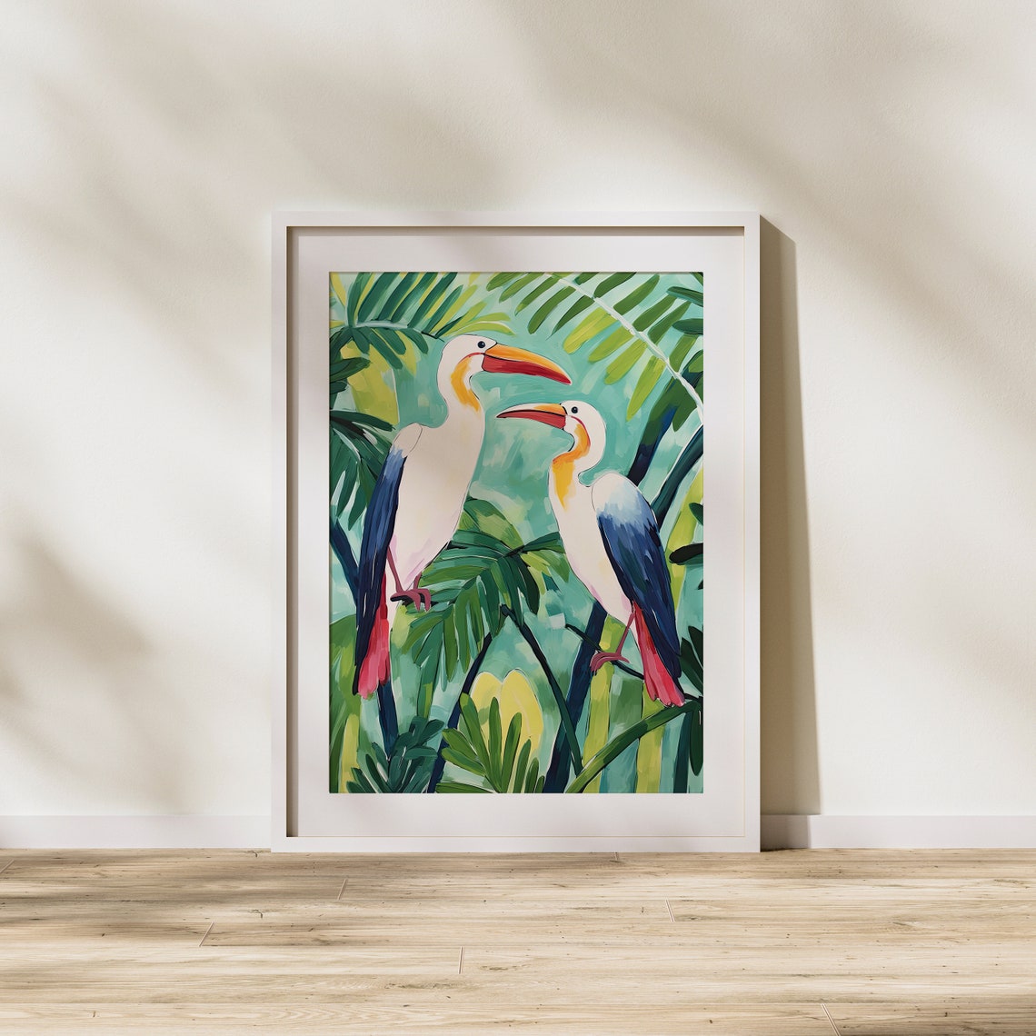 Two Hornbills in Lush Jungle Leaves Tropical Exotic Bird Poster - Image 2
