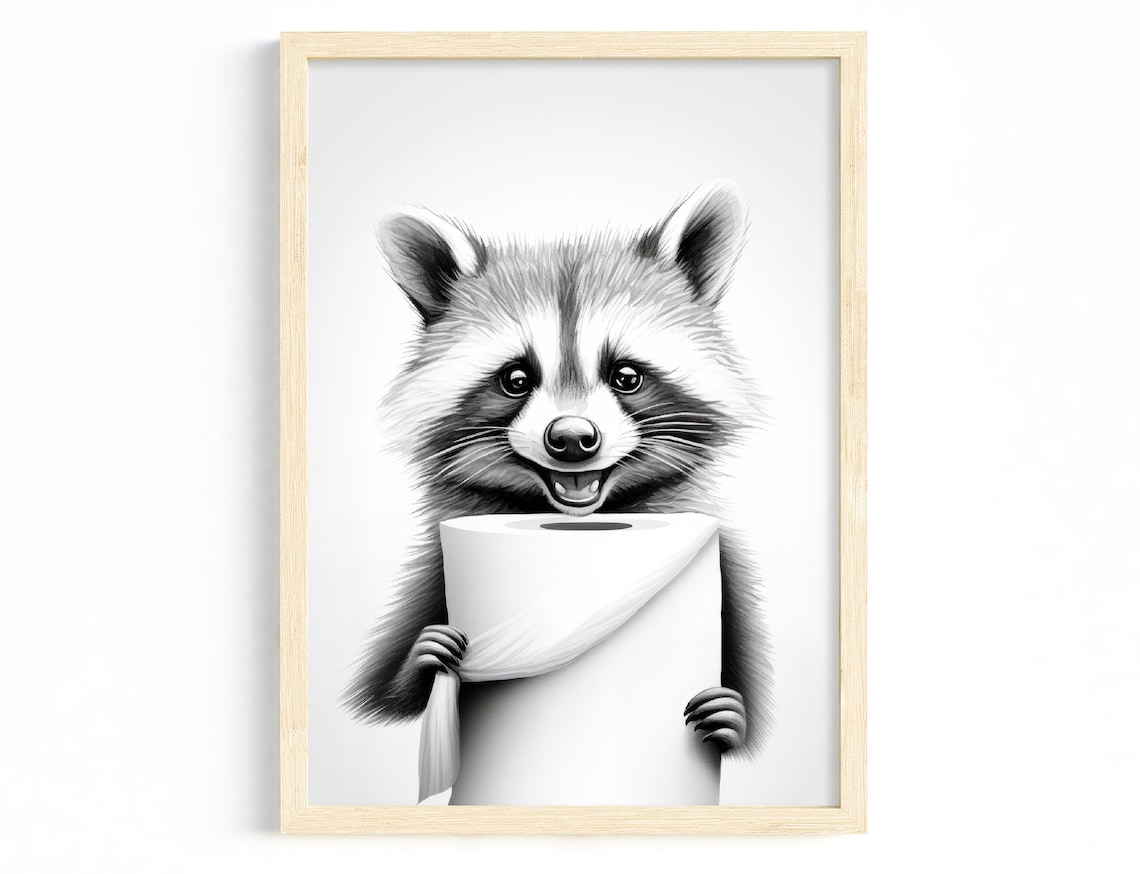 Raccoon Portrait Humorous Bathroom Decor Art Print