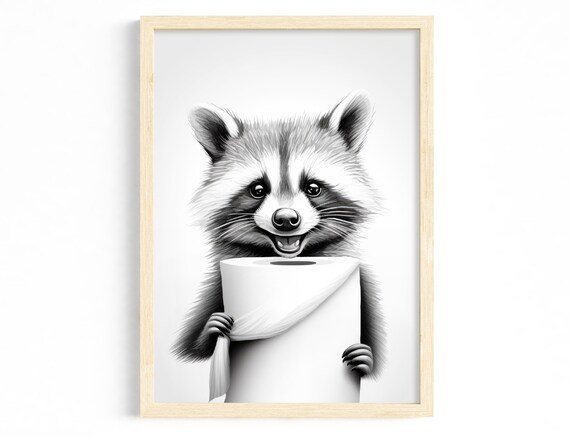 Raccoon Portrait Humorous Bathroom Decor Art Print