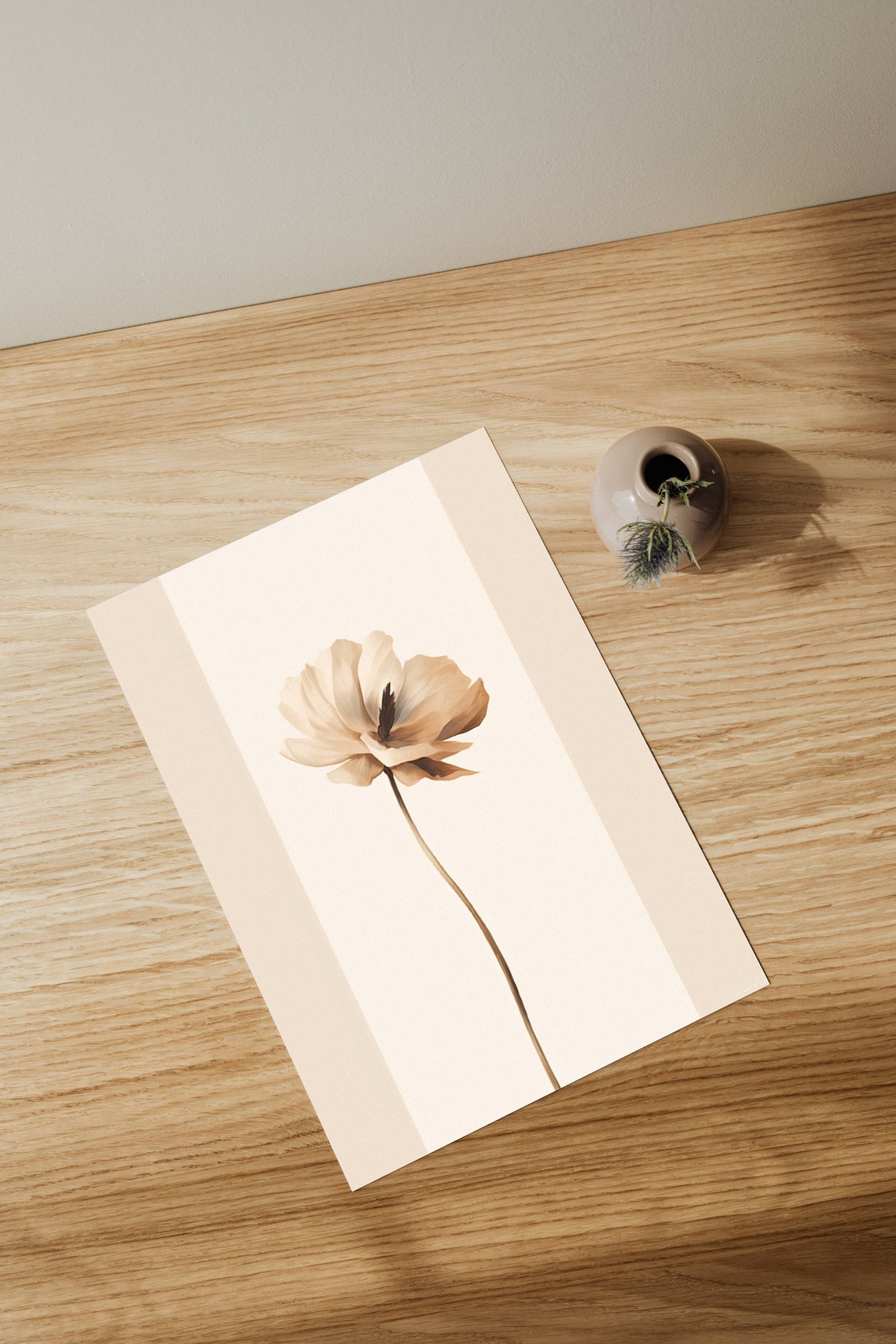 Single Beige Anemone Flower Minimalist Neutral Botanical Wall Poster