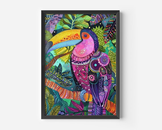 Exotic Art For The Living Room Colorful Tropical Bird Print Abstract Rainforest Illustration Vibrant Wall Decor Office And Hallway