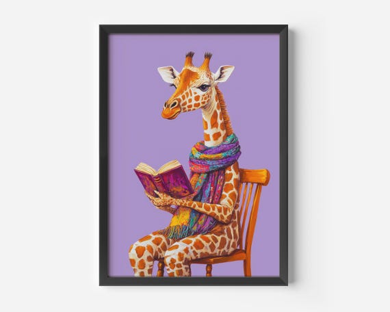 Creative Giraffe Wall Art Animal Poster Colorful Boho Motif Modern Illustration Purple Scandi Style Baby Room Decor Inspiration