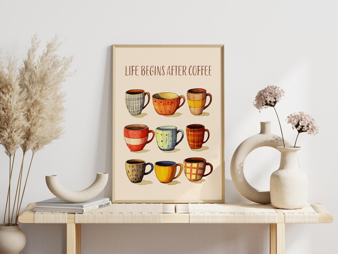 Colorful Coffee Cup Kitchen Decor Art Print
