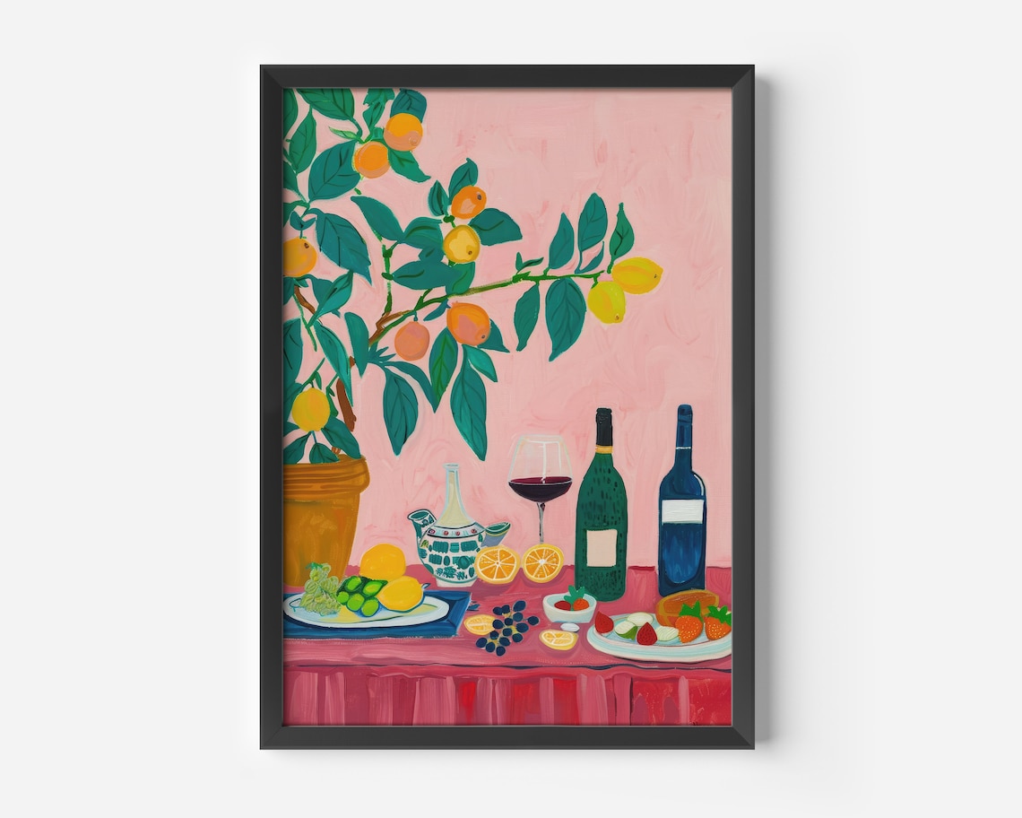 Vintage Abstract Dining Table Food Art Print
