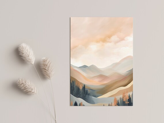 Boho Mountain Landscape Art Print, Pastel Nature Decor