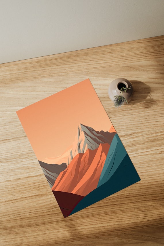 Nature Wall Mural Living Room Scandi Poster Landscape Pastel Color Play Mountains Modern Illustration Decoration Hallway Bedroom