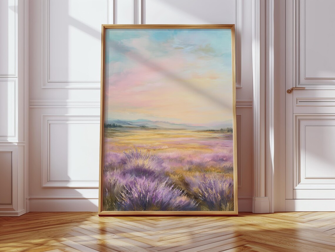 Impressionist Morning Lavender Field Landscape Art Print