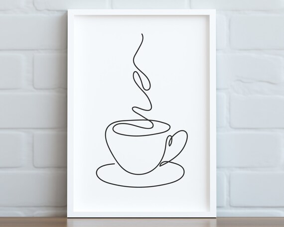 Coffee Wall Art Line Print, Minimalist Kitchen Decor