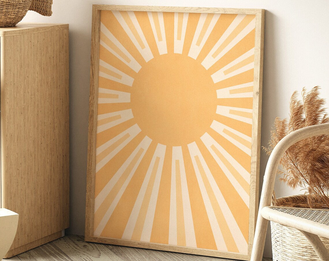 Mid Century Modern Sun Print in Warm Golden Neutral Color Tones