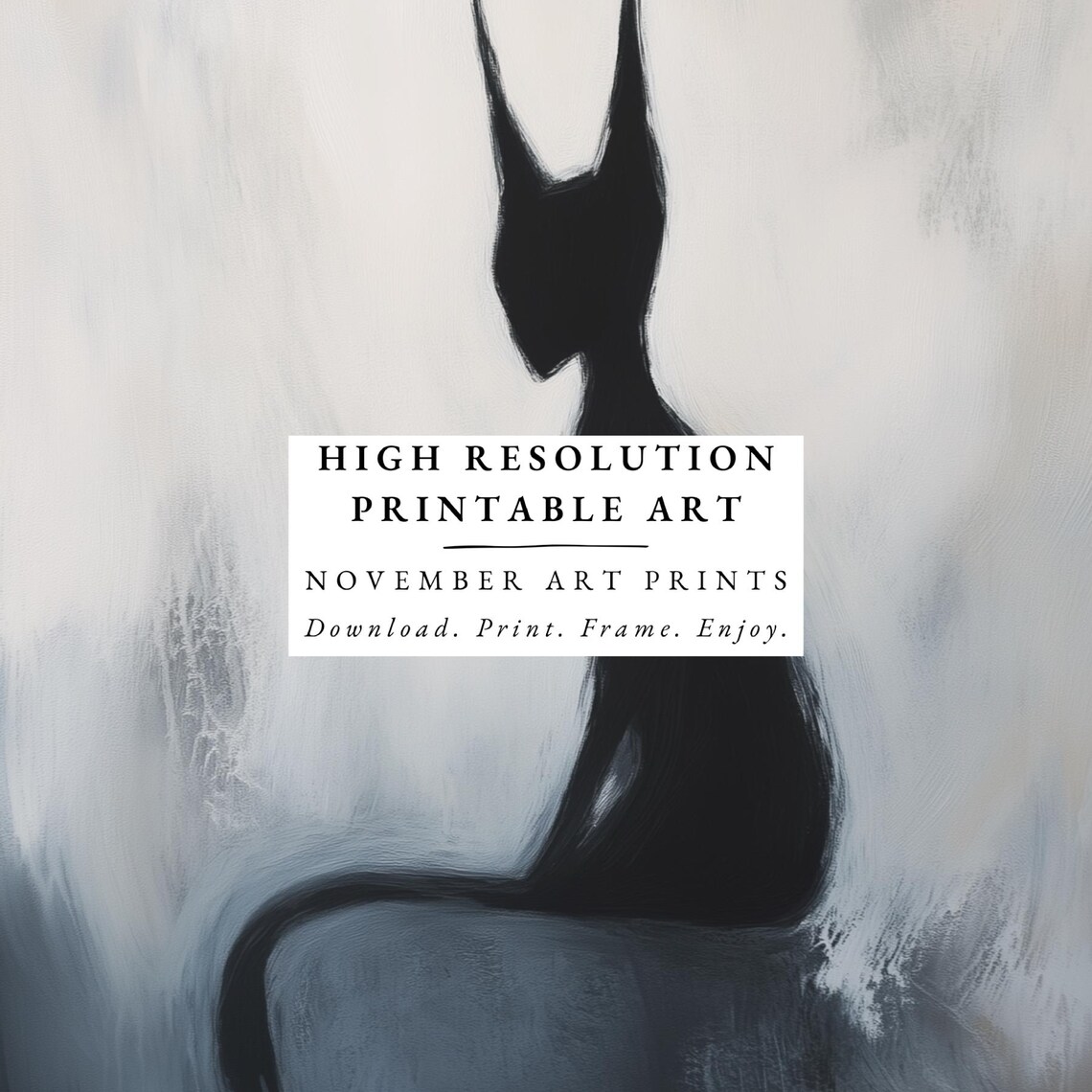 Gothic Black Cat Silhouette Surreal Minimalist Dark Art Poster - Image 4