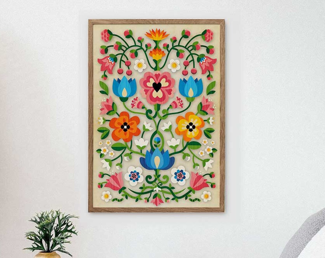 Mountain Flowers Folk Motif Art Print, Home Decor - Image 4