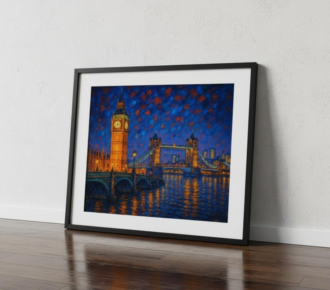 London Cityscape Oil Painting Print Big Ben And Bridge