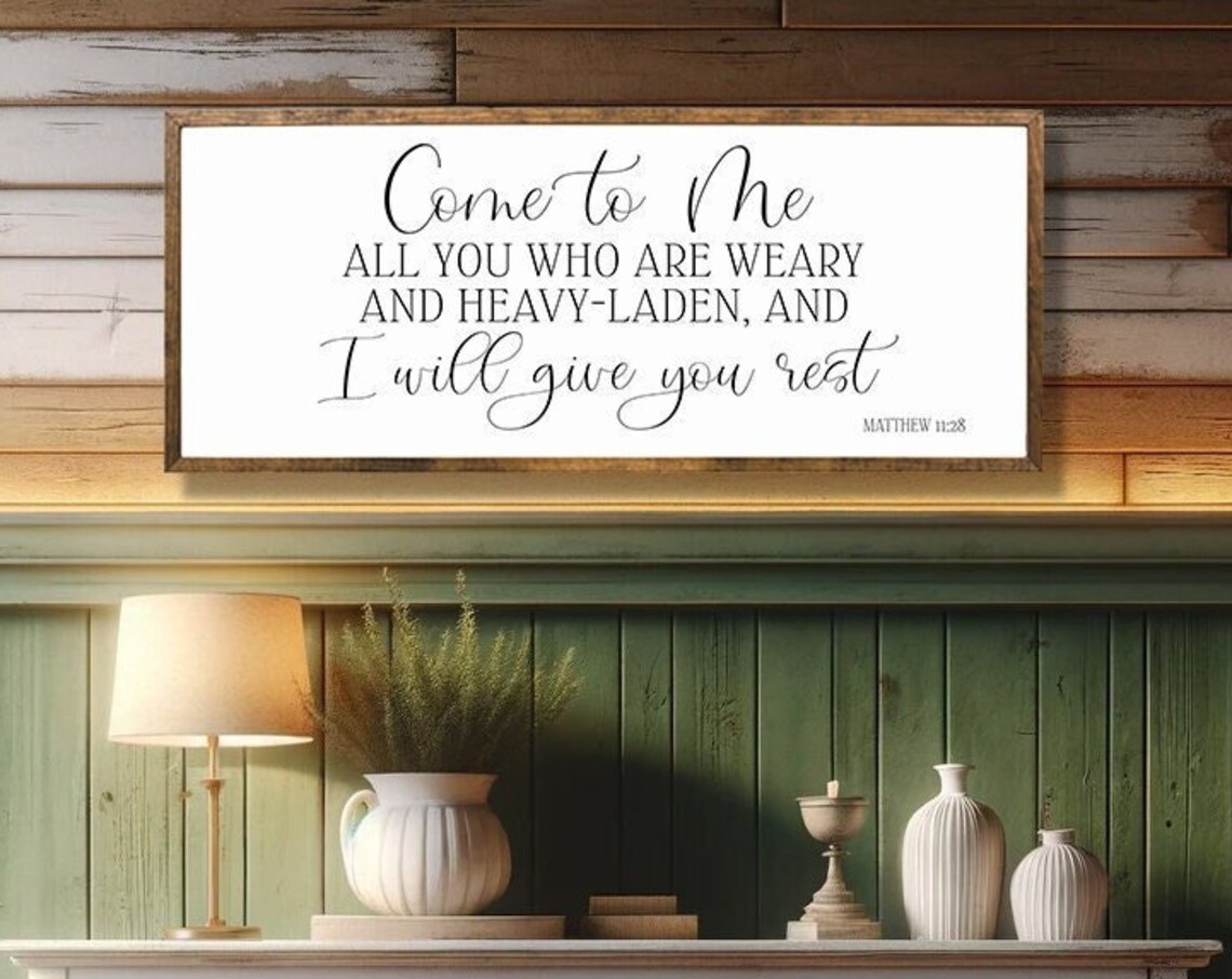 Matthew 11:28 Scripture Sign, Living Room Wall Art Print