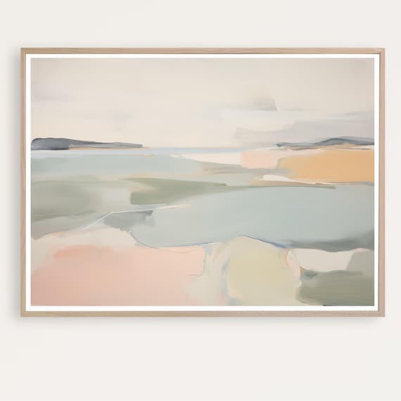 Neutral Abstract Beach Landscape Soft Sand And Sea Tones Art Poster