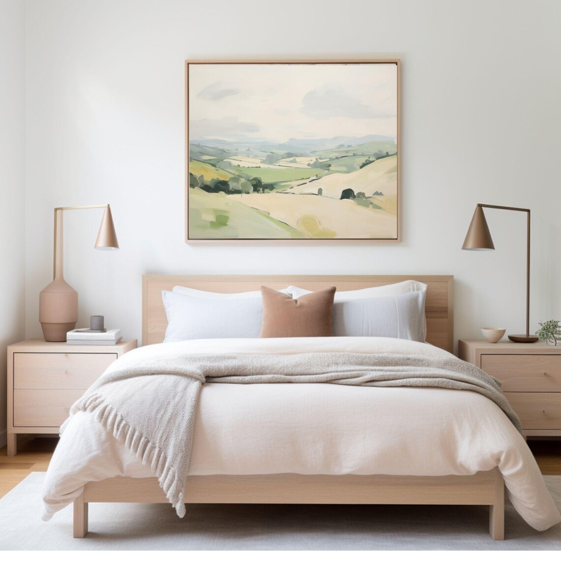 Soft Spring Green Rolling Hills Painting Misty Meadow Landscape Poster - Image 3
