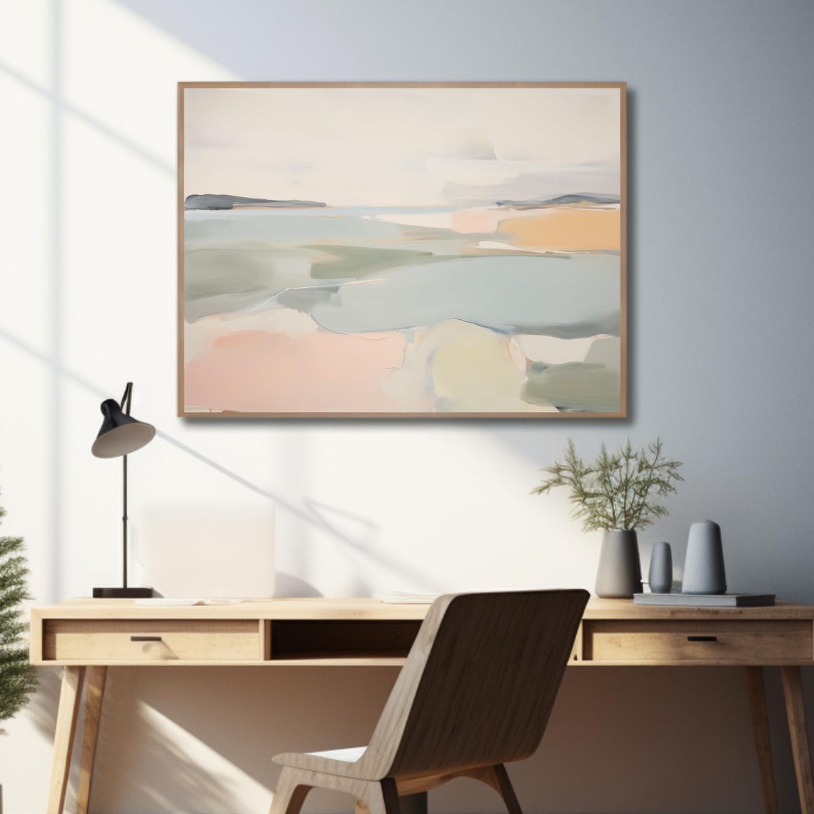 Neutral Abstract Beach Landscape Soft Sand And Sea Tones Art Poster - Image 3